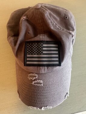 Distressed Brown Men's Baseball Cap with American Flag Patch